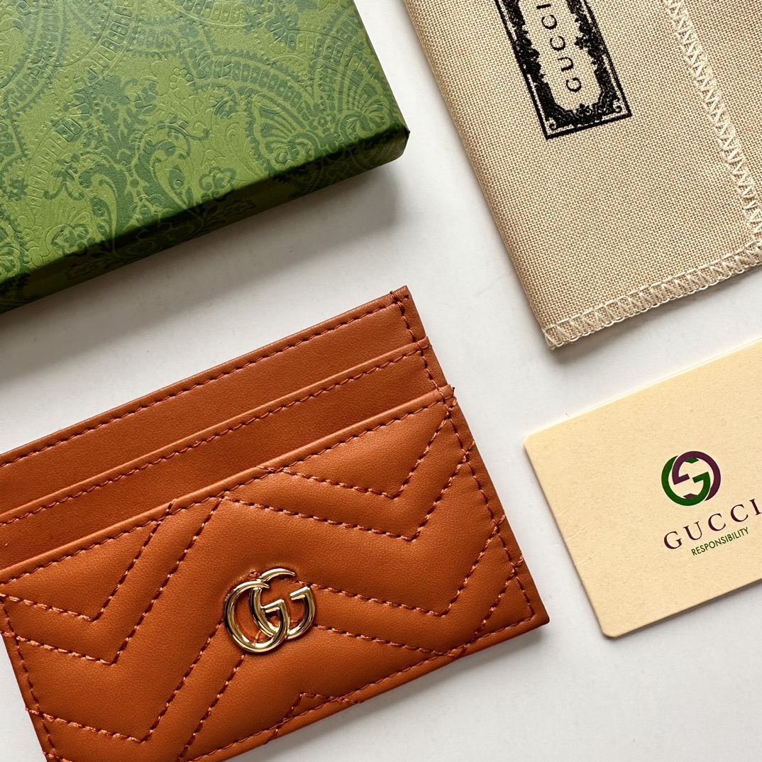 Double-G GG Marmont card case orange leather-wallet - Gorchic - $39.99