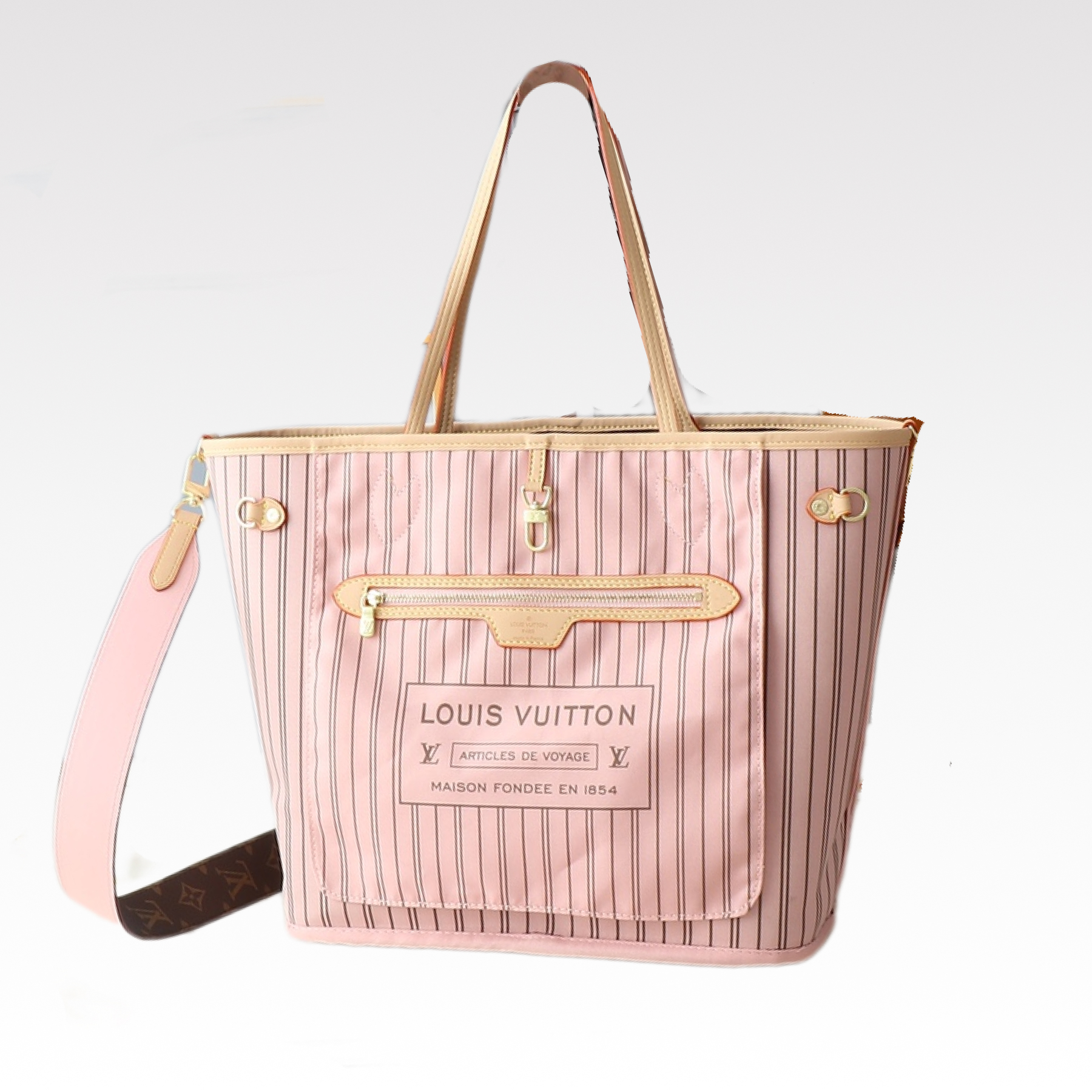 Designer Monogram Neverfull Bandoulière Inside Out MM Size Pink Bag - Gorchic - $136.99