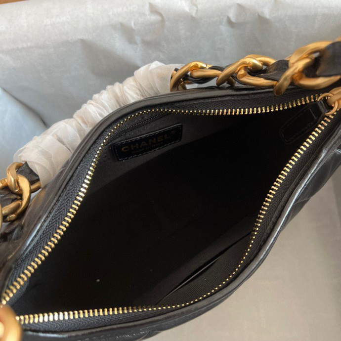 CC Inspired 24A Hobo Small Bag Shiny Calfskin & Gold-Tone Metal Black - Bag - Gorchic - $121.99