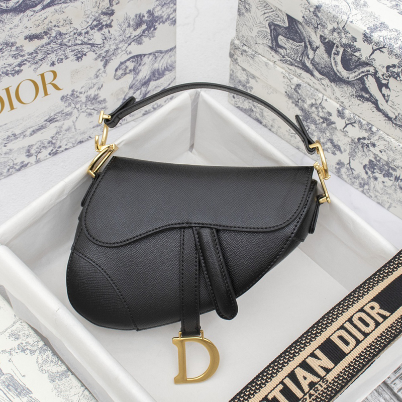 D Inspired Womens Bags Shoulder Bags SADDLE BAG Black Grained Calfskin - Bag - Gorchic - $138.99