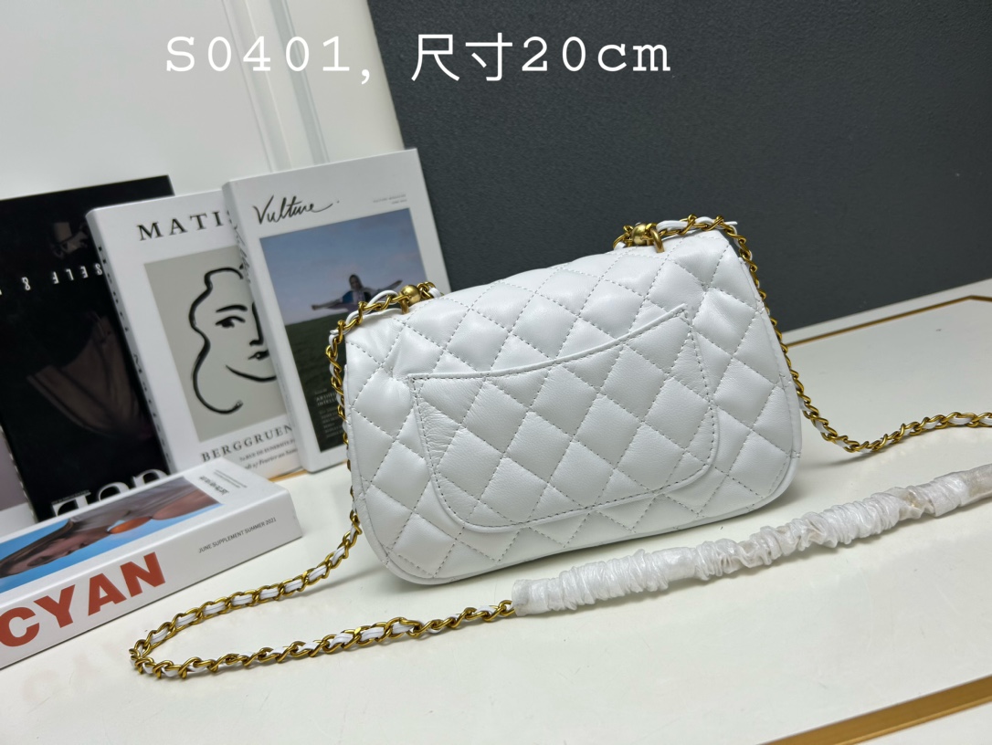 CC Inspired Mini Square Pearl Flap Bag White Leather Gold Hardware - Gorchic - $132.99