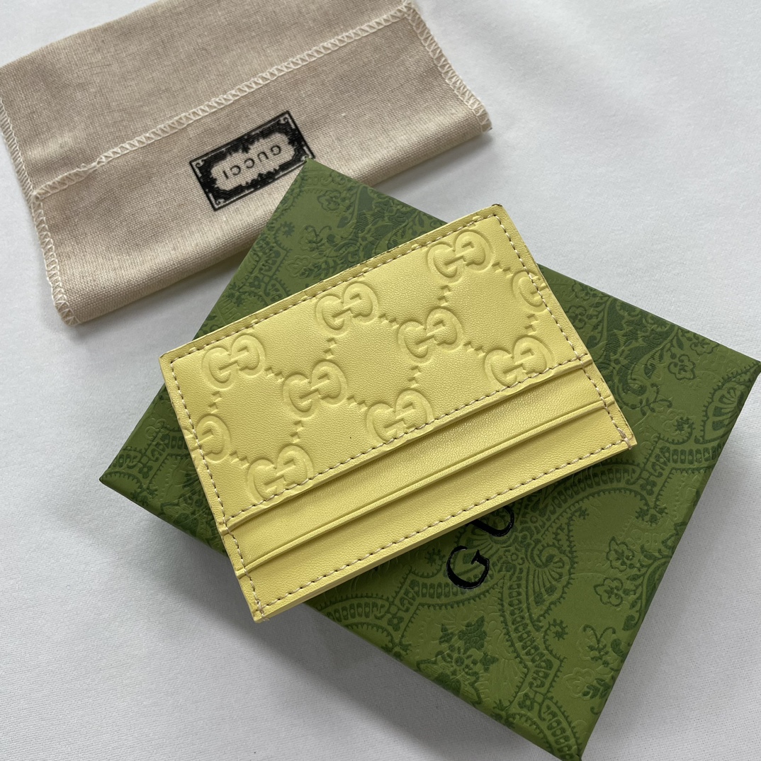 Double-G GG rubber-effect card case light yellow-wallet - Gorchic - $35.99