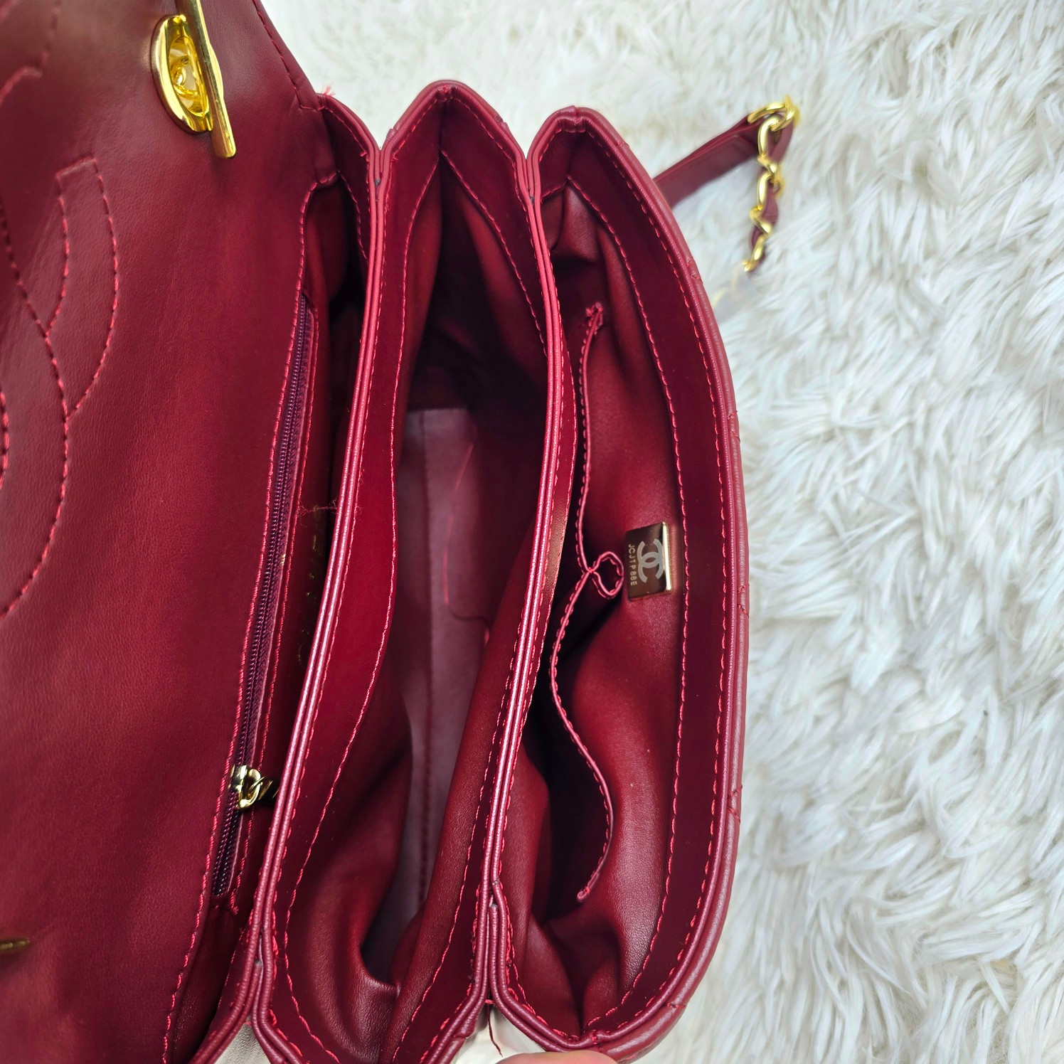 CC Inspired Top Handle Flap Bag Lambskin - Wine - Gorchic - $140.99