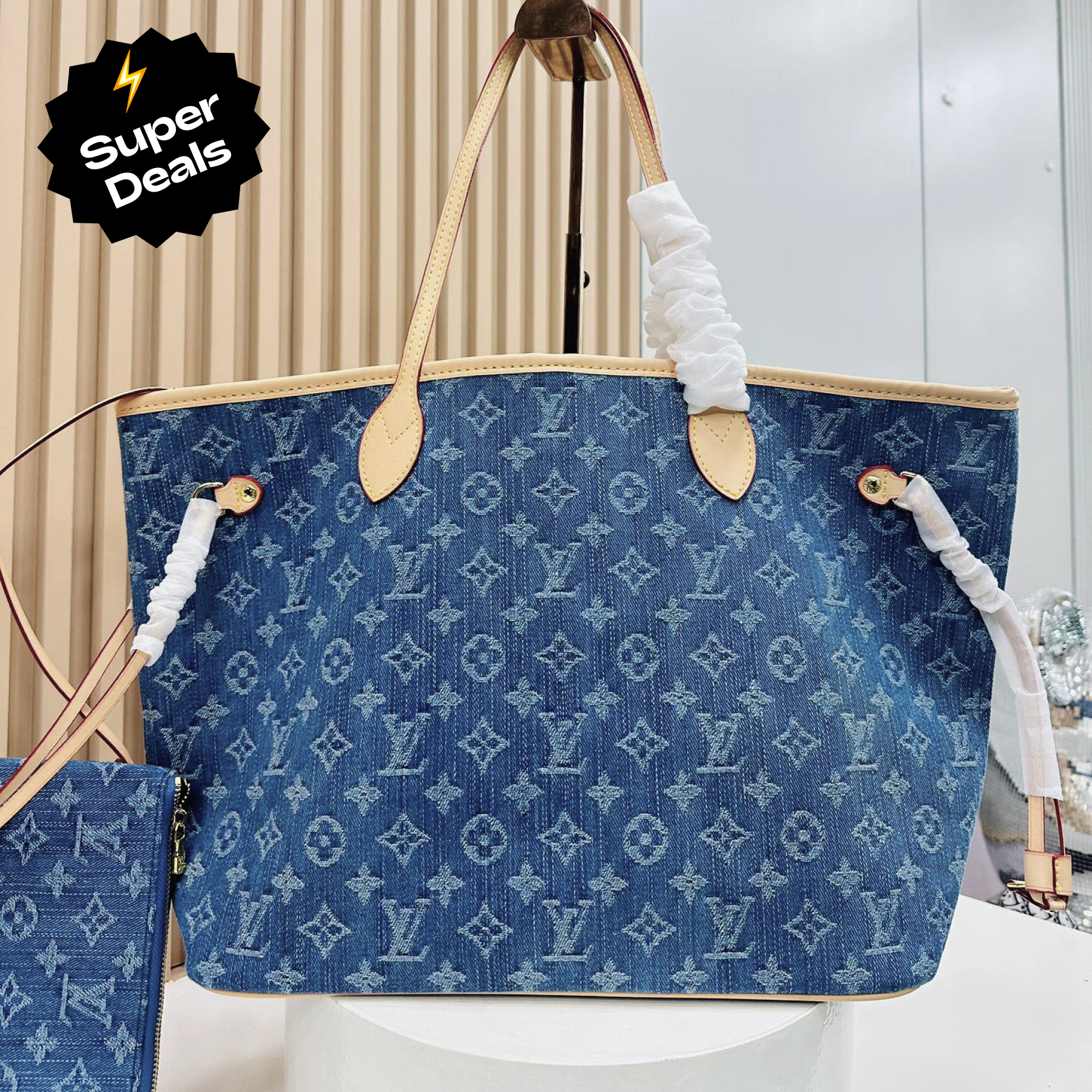 Designer Monogram Neverfull MM Classic Bag - Denim Bag - Gorchic - $110.99