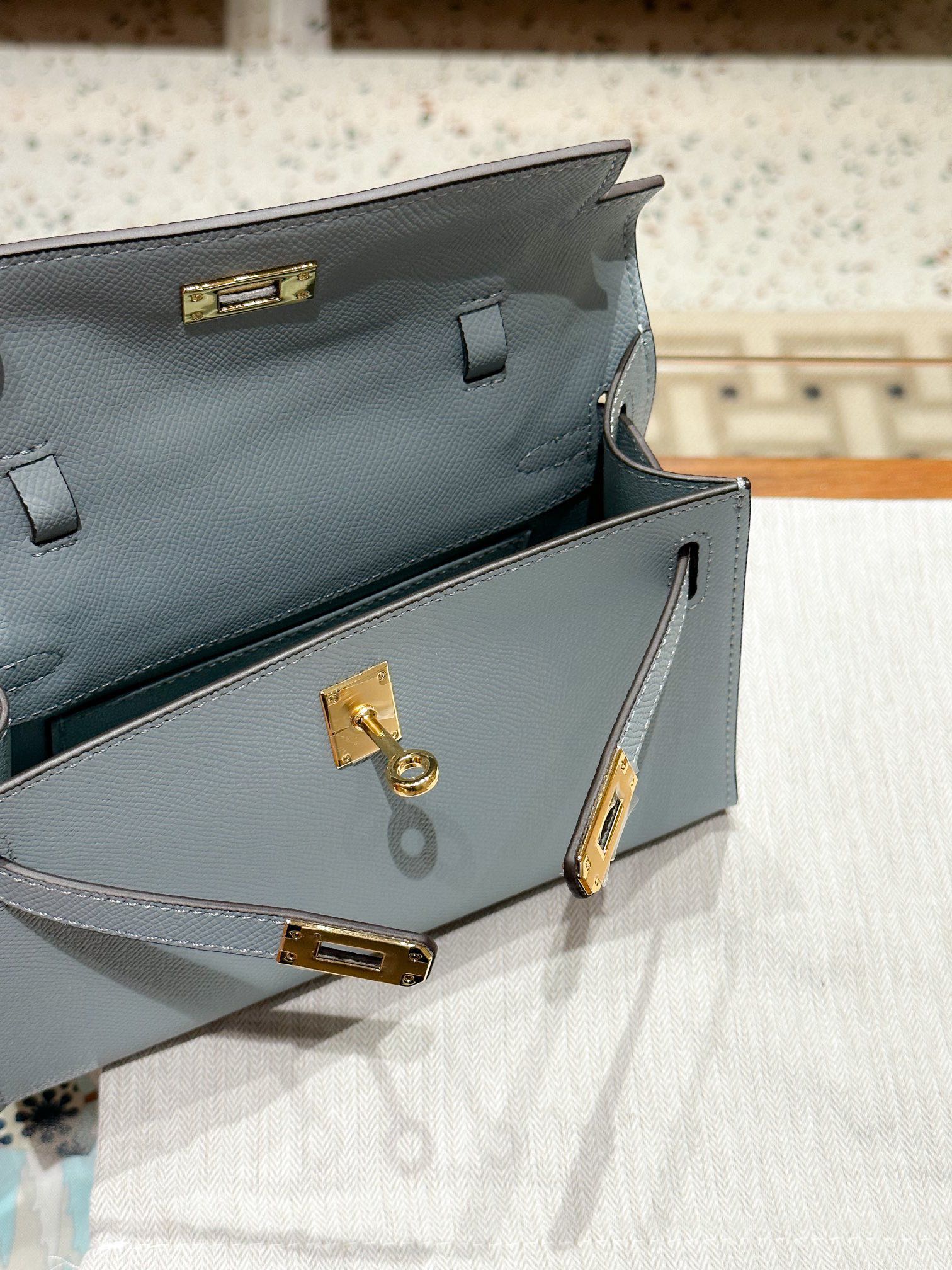 H-Inspired Kelly Mini 1st Kelly Pochette Generation Epsom Palm Leather-Flaxen Blue - Gorchic - $146.99