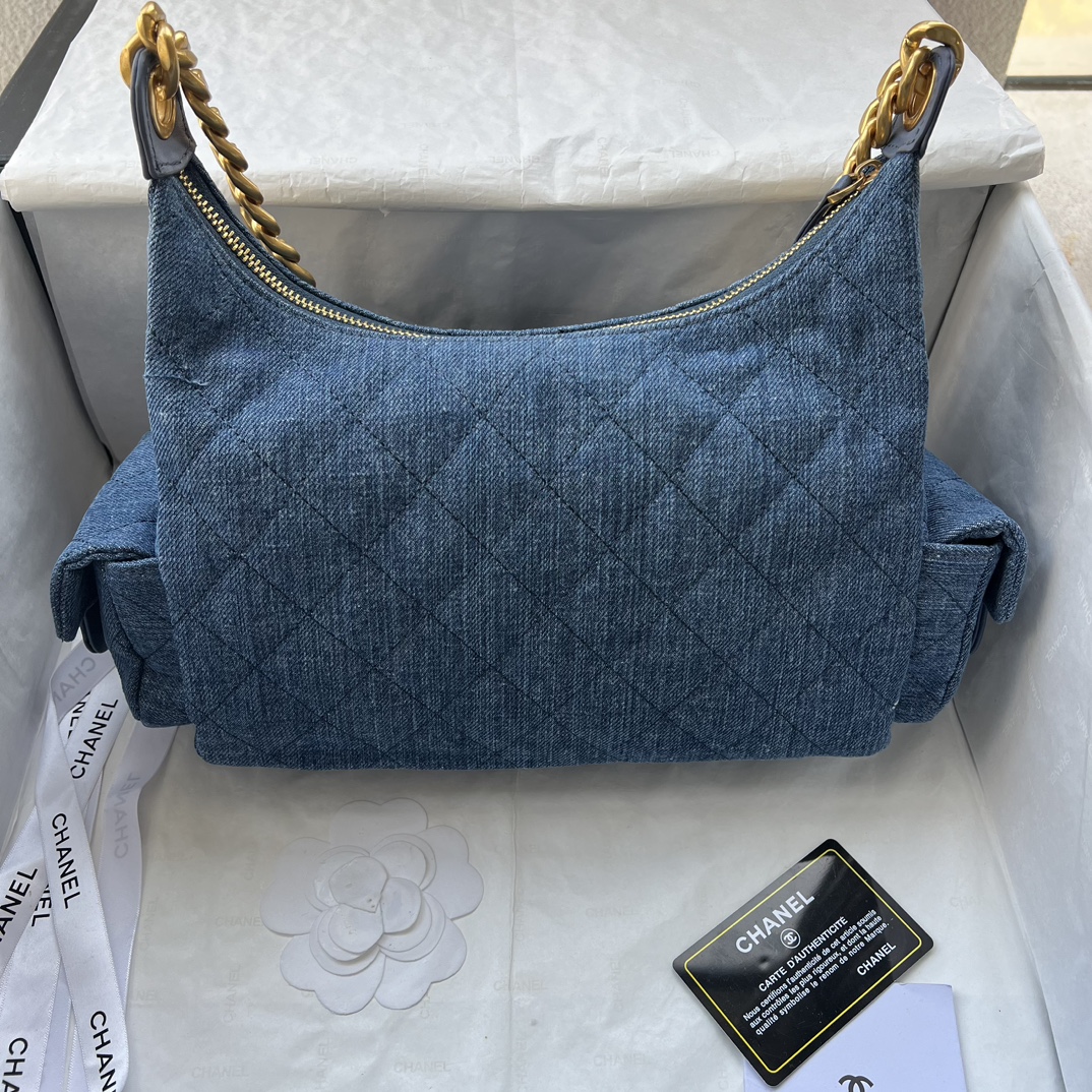 Double-G Hobo Washed Denim And Gold-Tone Metal  Blue Bag - Gorchic - $127.99