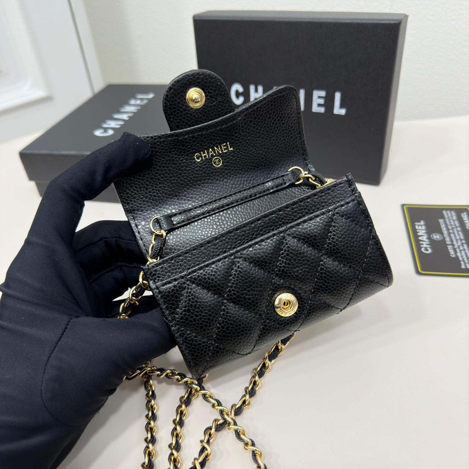 CC Inspired Black Metallic Calfskin Quilted Flap Chain Waist Bag - Gorchic - $83.99