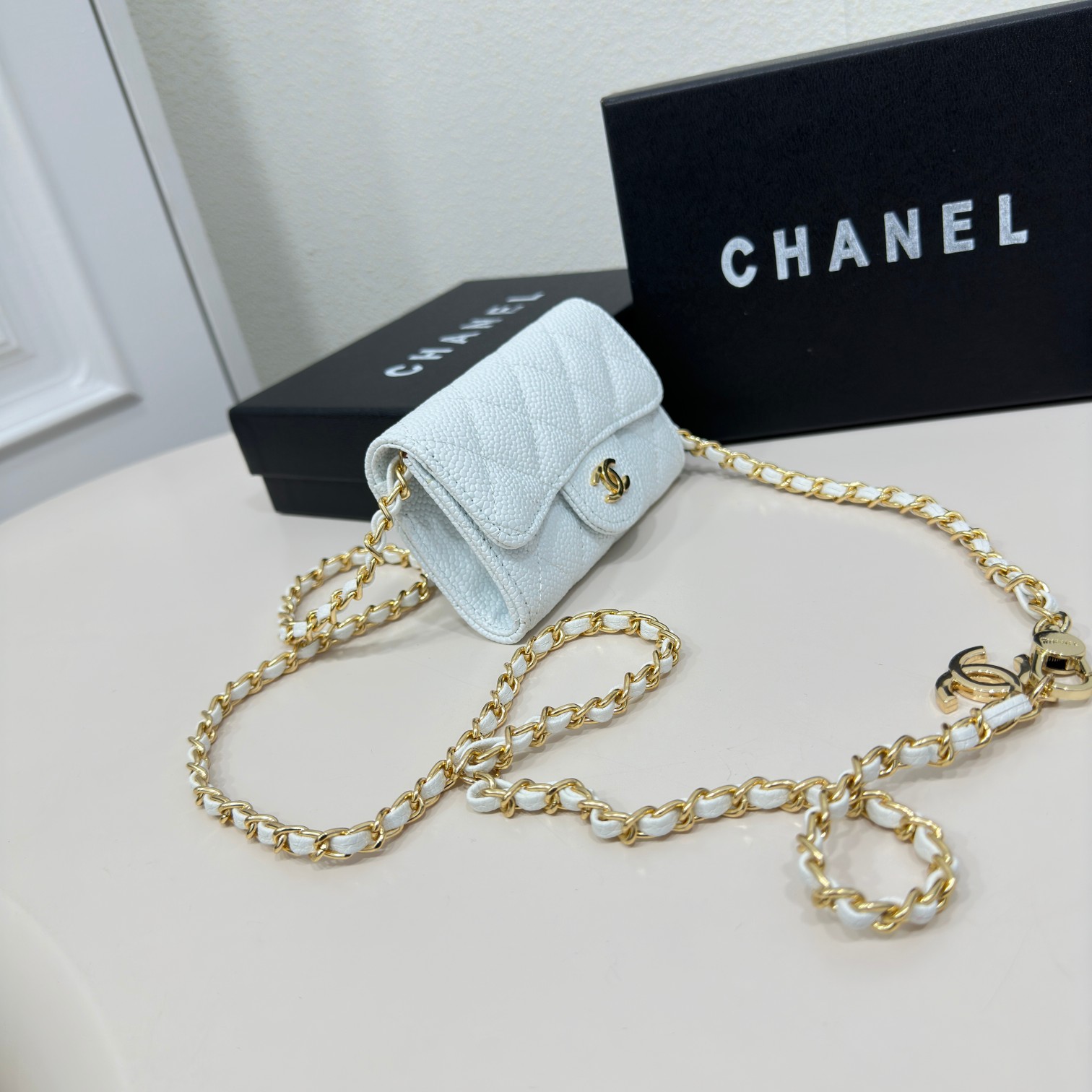 CC Inspired White Metallic Calfskin Quilted Flap Chain Waist Bag - Gorchic - $83.99