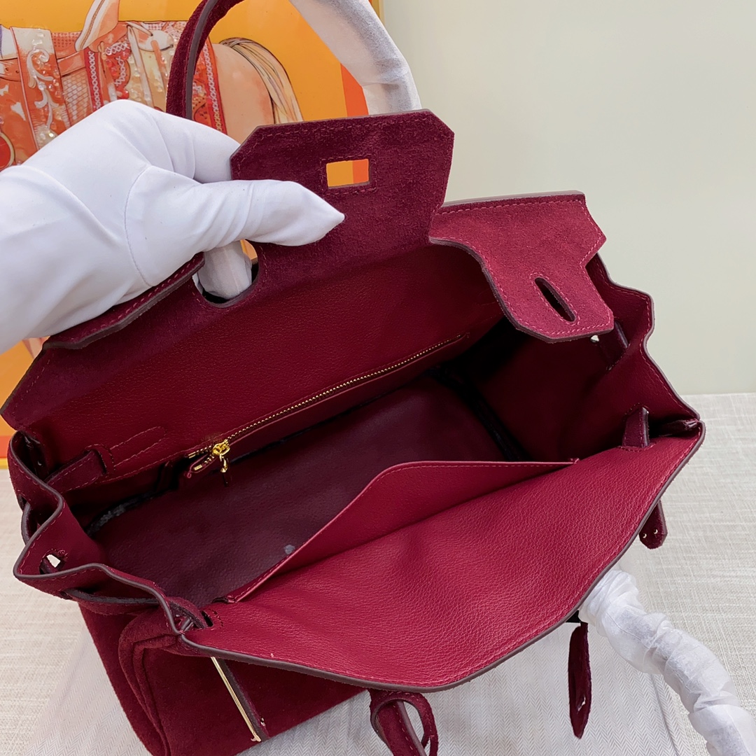 H-Inspired Birkin Bag Doblis Bag Golden Hardware-Burgundy Bag - Gorchic - $205.99