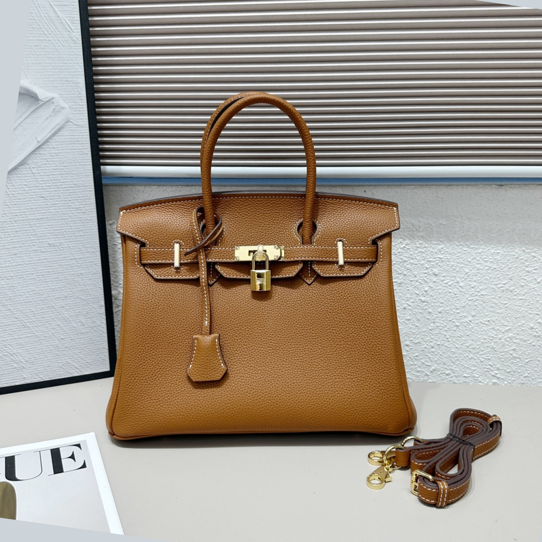 H-Inspired Birkin Togo Retourne Bag Golden Hardware-Brown Bag - Gorchic - $161.99