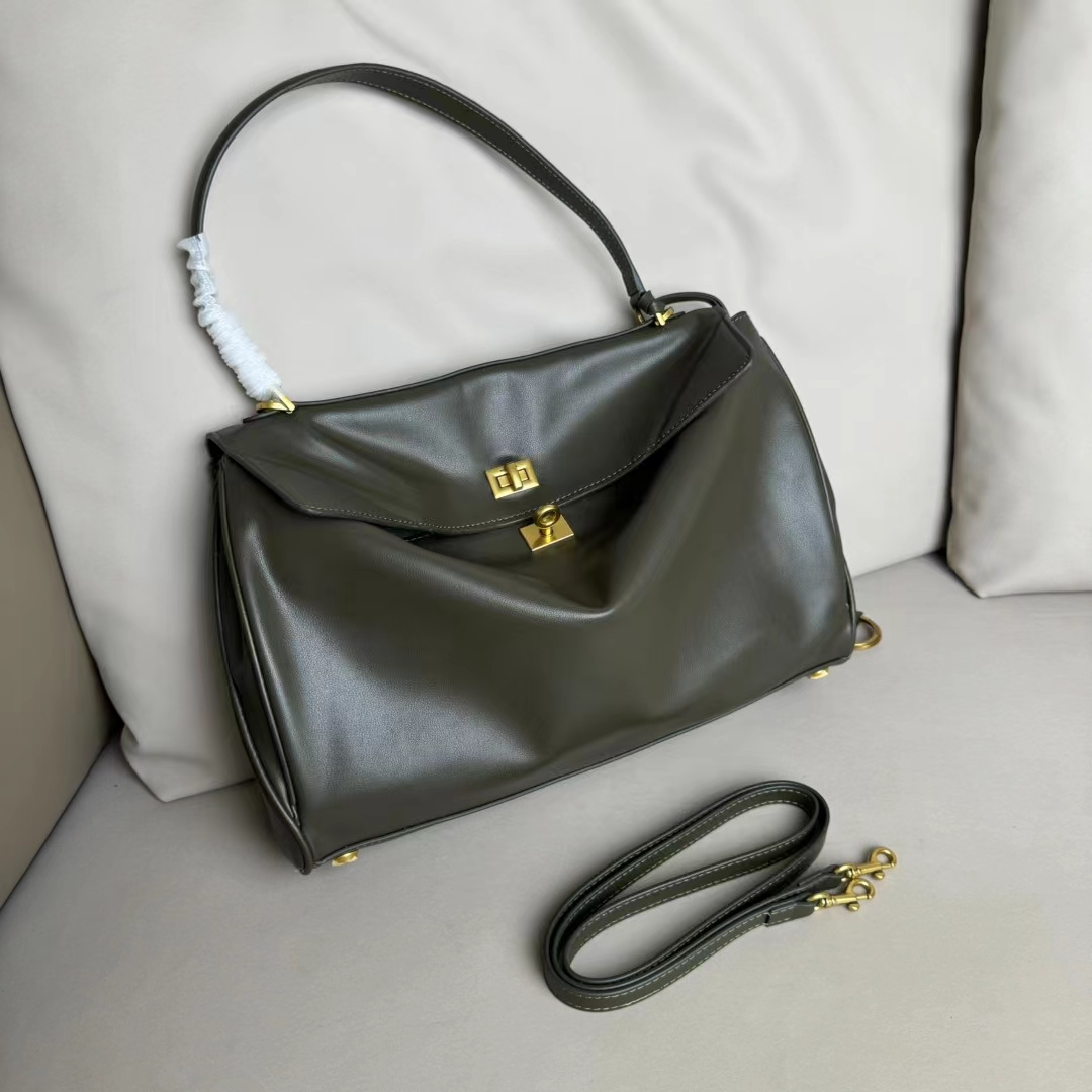 Hourglass iconic Rodeo leather shoulder bag in green and aged-golden hardware Multiple Size - Bag - Gorchic - $169.99