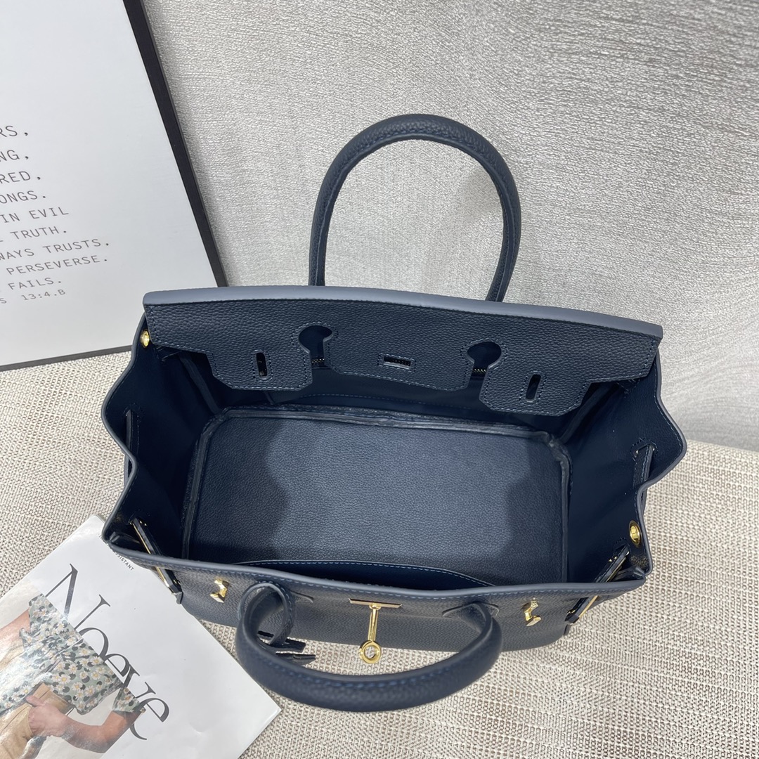 H-Inspired Birkin Togo Retourne Bag Golden-Midnight Blue Bag - Gorchic - $185.99