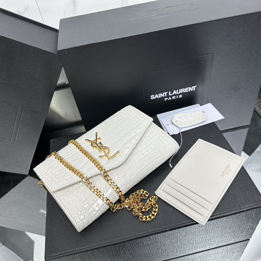 Lady Designer  Grain De Poudre Monogram Uptown Chain Wallet White-Gold hardware - Bag - Gorchic - $122.99