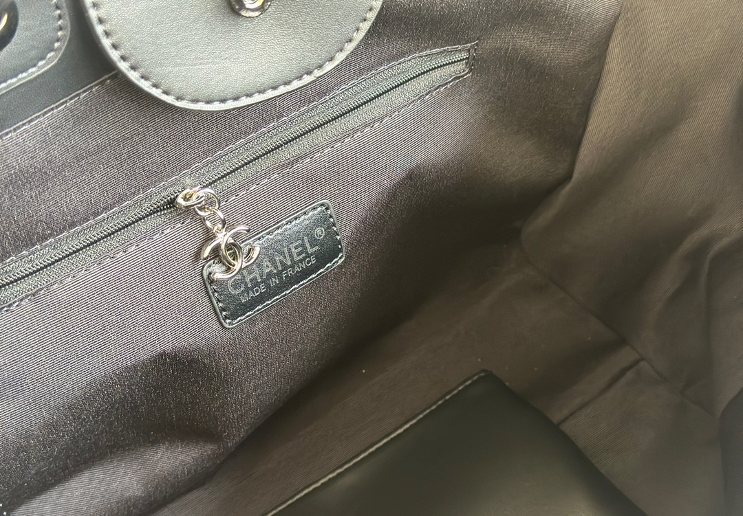 CC Inspired Shopping Tote Bag Mixed Fibres, Calfskin & Sier-Tone Metal-Black - Bag - Gorchic - $148.99