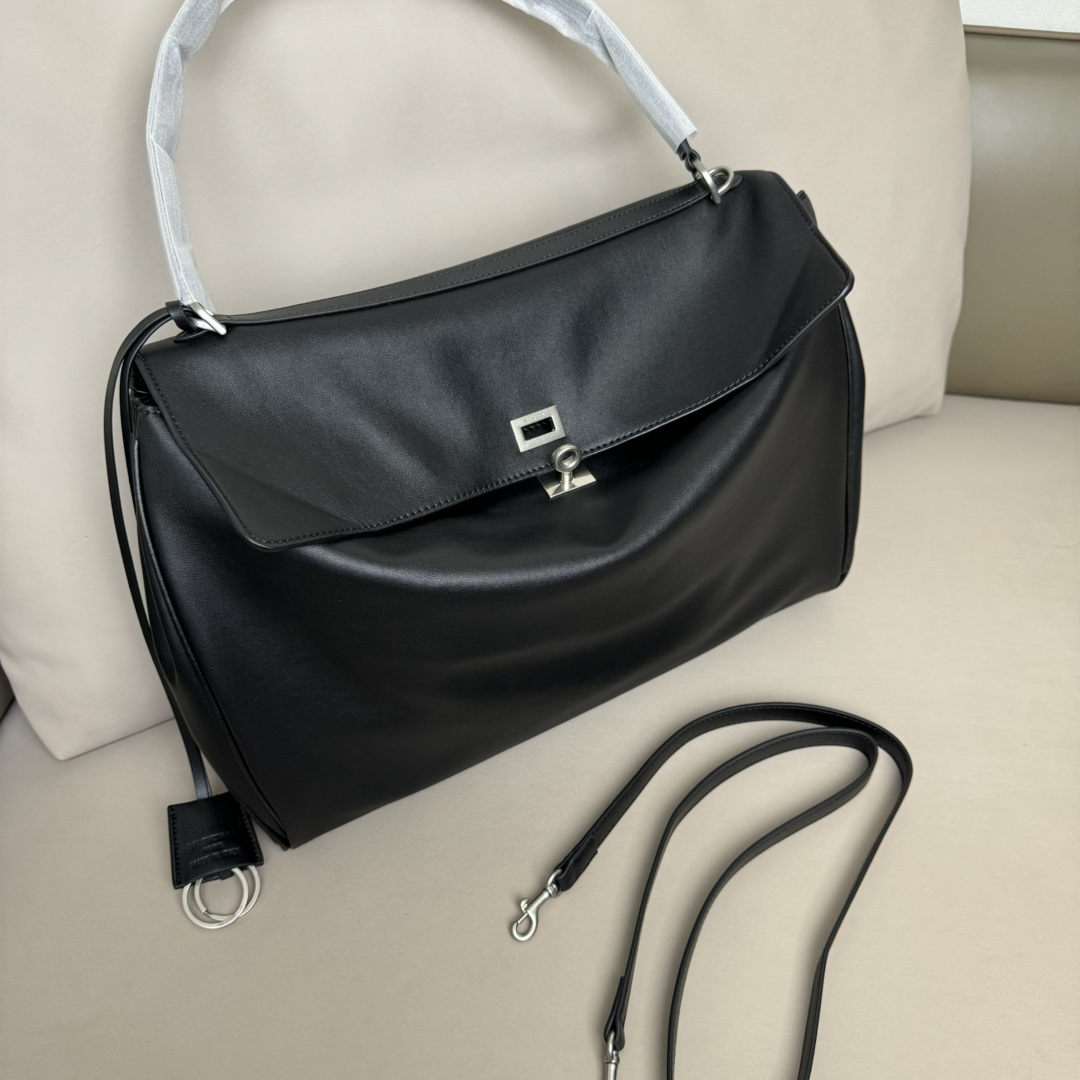 Hourglass iconic Rodeo leather shoulder bag in Black and aged-sliver hardware Multiple Size - Bag - Gorchic - $169.99
