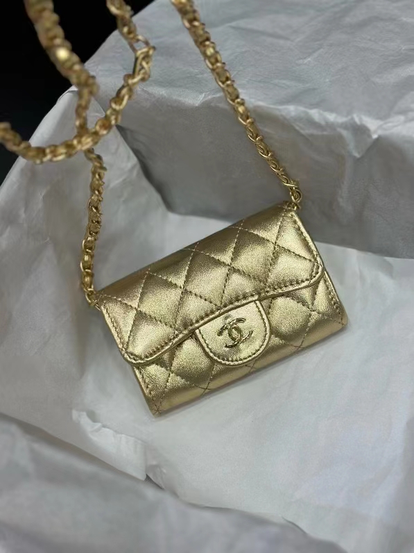 CC Inspired Gold Metallic Calfskin Quilted Flap Chain Waist Bag - Gorchic - $82.99
