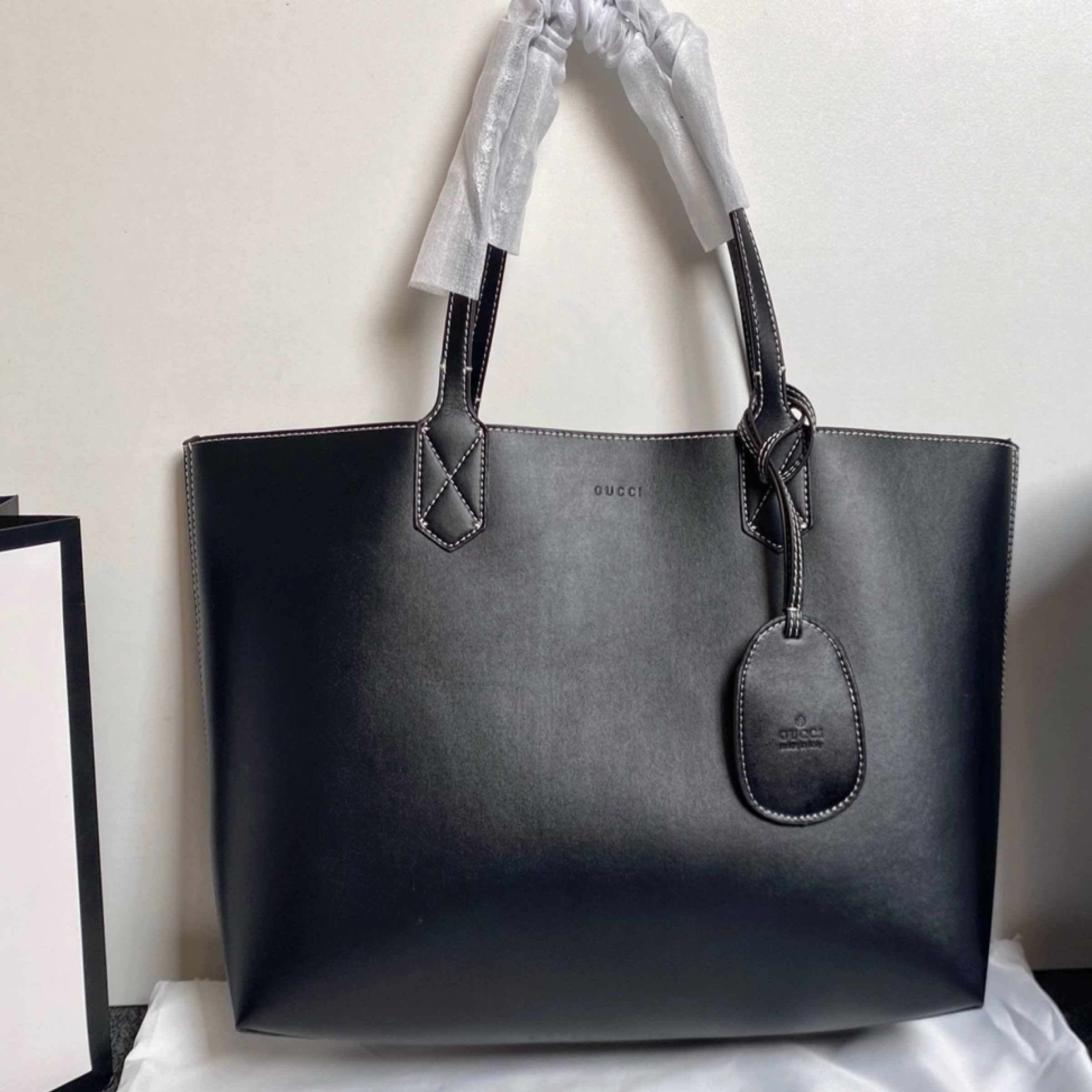 Double-G Calfskin GG Monogram Medium Reversible Tote Black - Bag - Gorchic - $143.99