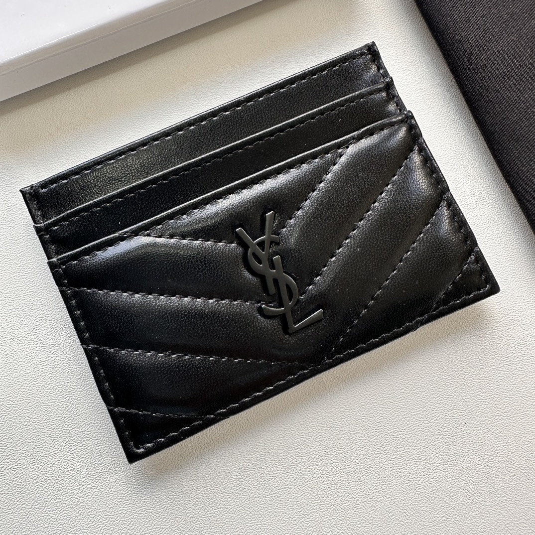 Lady Designer CASSANDRE MATELASSÉ card case in lambskin -Black Wallet - Gorchic - $35.99