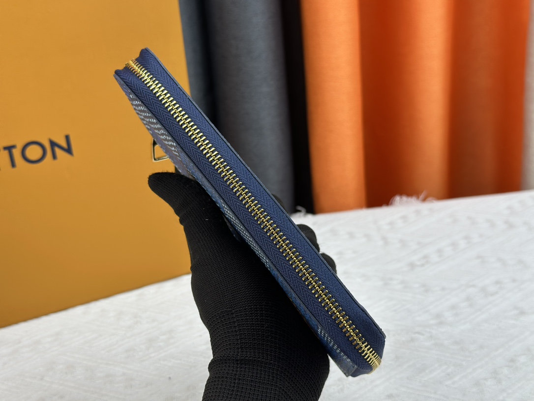 Designer Monogram  Zippy Wallet Vertical Canvas Wallet-Navy Blue Plaid  Wallet - Gorchic - $55.99