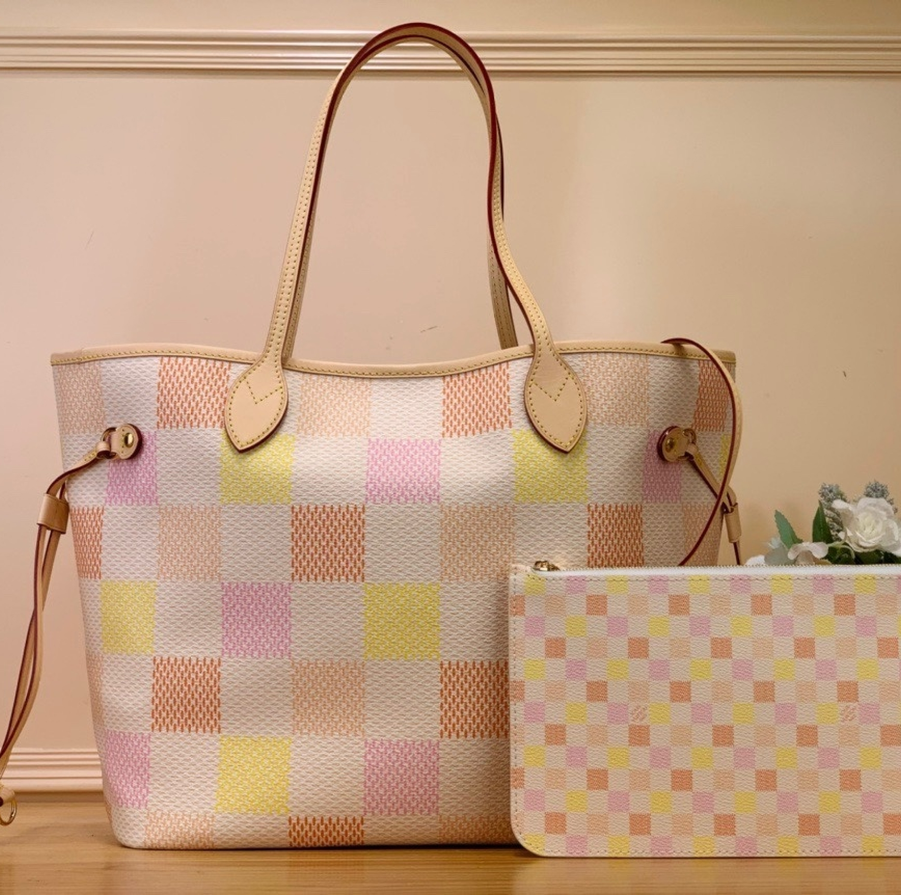 Designer Monogram Neverfull MM Pastel Medium Shopping Bag - Gorchic - $124.99