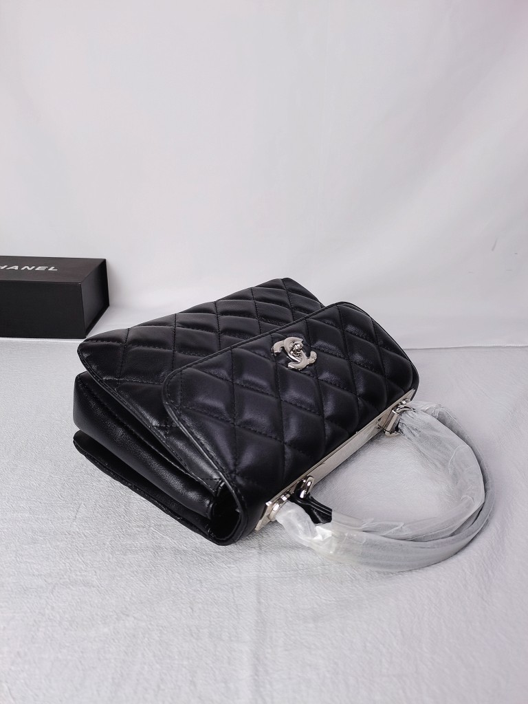 CC Inspired Top Handle Flap Bag Lambskin -Black - Gorchic - $140.99