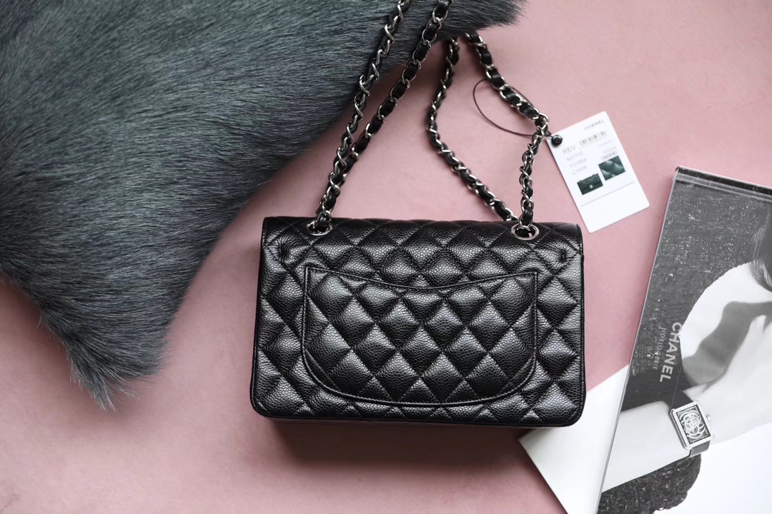 CC Inspired Classic Flag Bag Small Classic Double Flap Black Calfskin Sier Hardware - Bag - Gorchic - $125.99