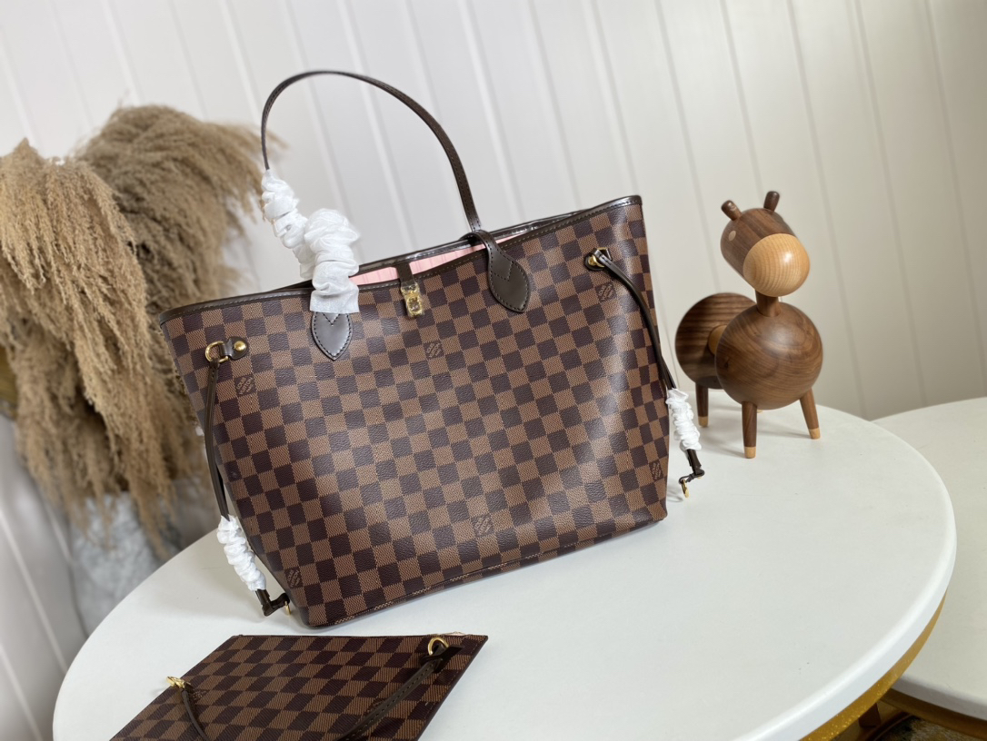 Designer Monogram  Damier Ebene Canvas Neverfull MM Rose Ballerine - Bag - Gorchic - $110.99