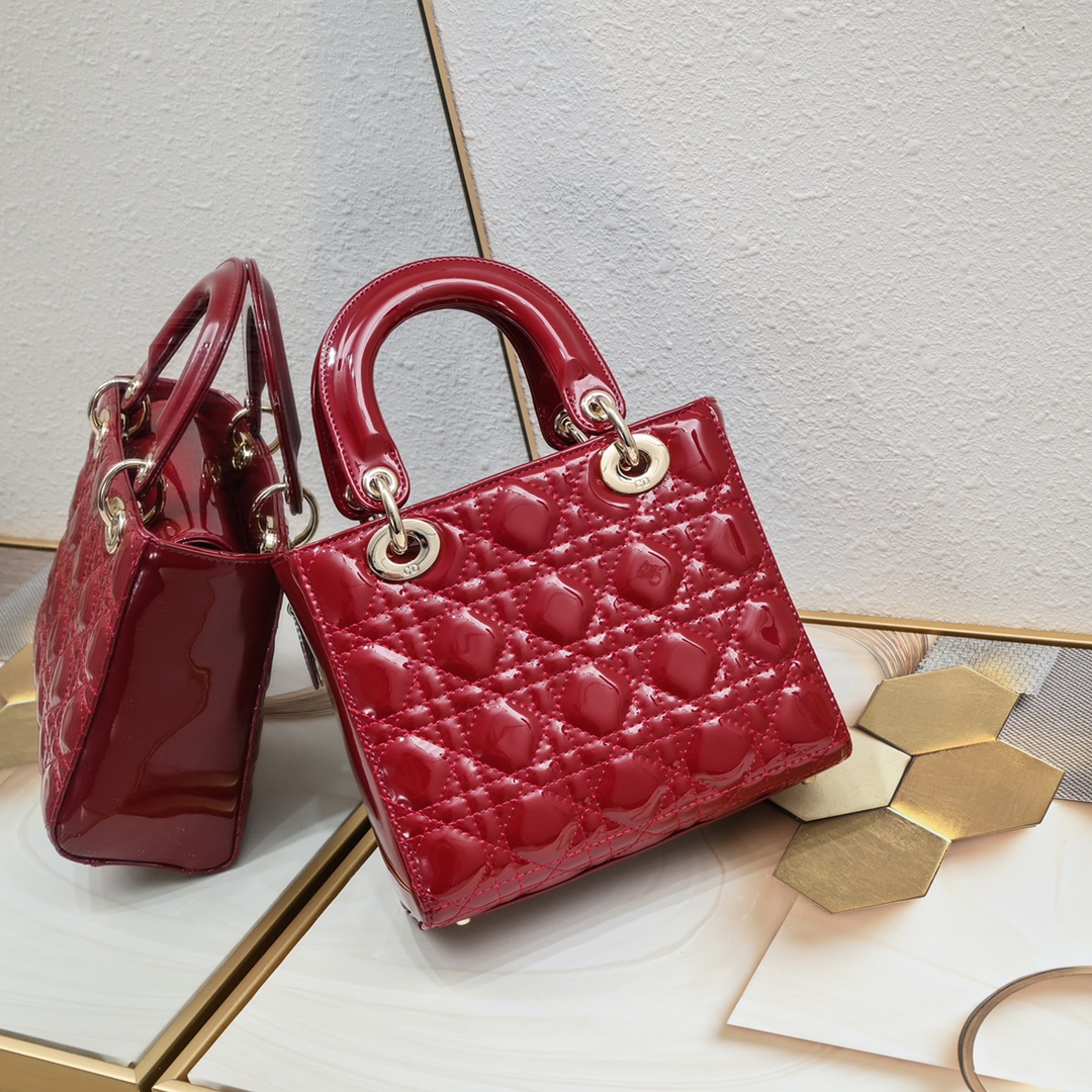 D Inspired Small Lady D Inspired Bag Red Cannage Calfskin Golden Hardware - Bag - Gorchic - $144.99