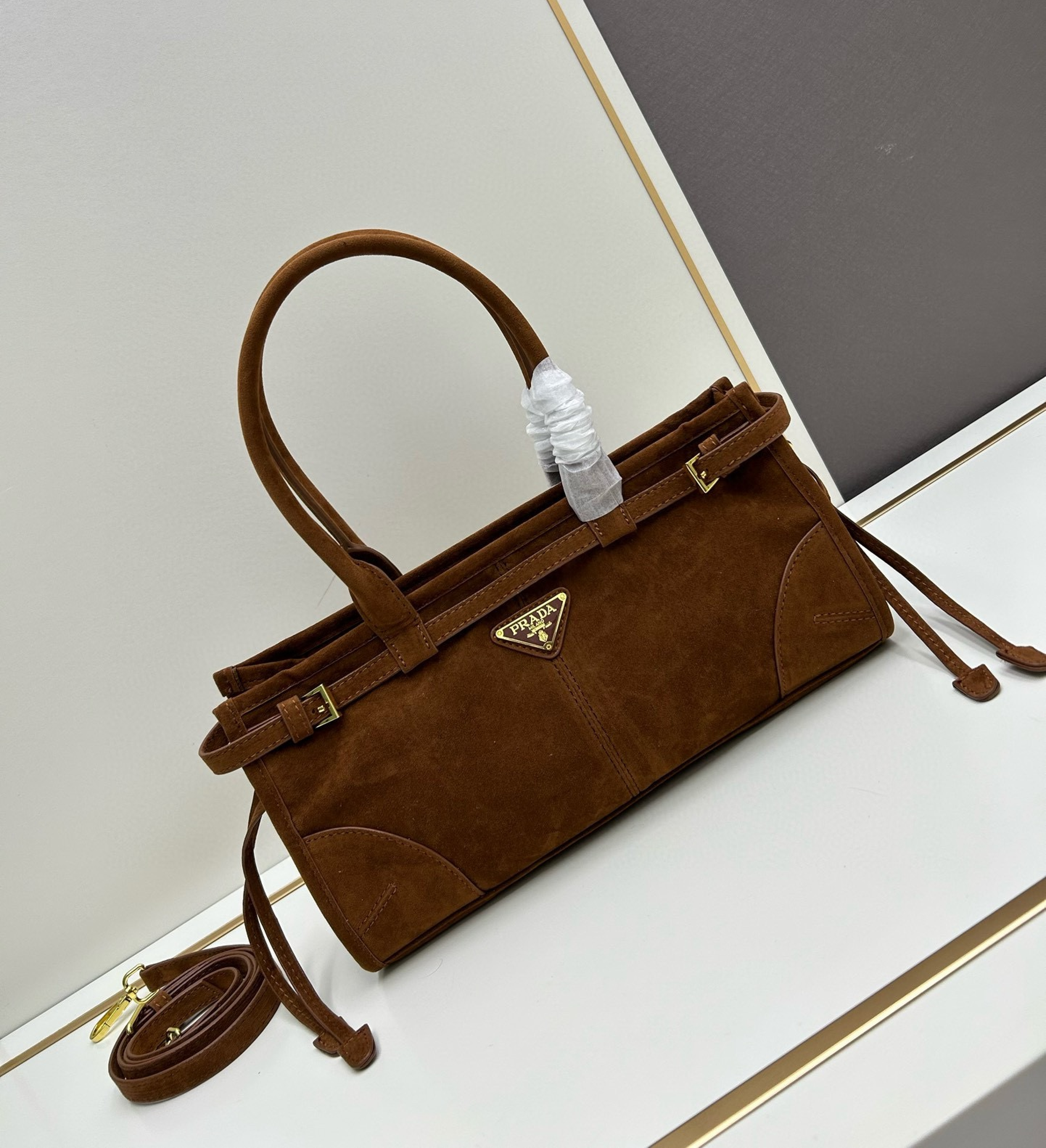 Saffiano texture Medium Suede Brown handbag - Gorchic - $131.99