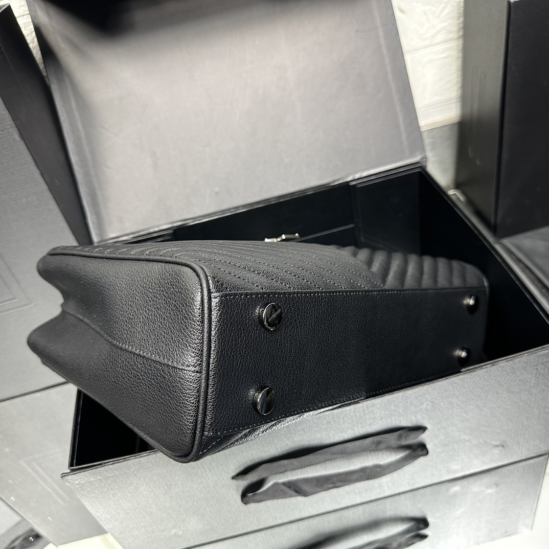 Lady Designer Black Matelasse Leather Cassandre Large Shopper Tote-Sier Hardware - Bag - Gorchic - $153.99