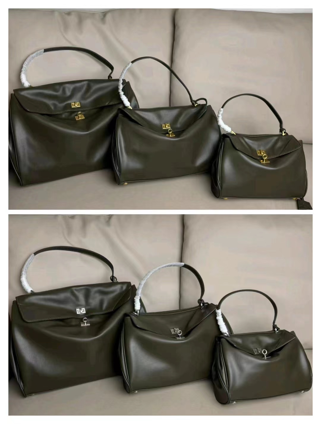 Hourglass iconic Rodeo leather shoulder bag in green and aged-golden hardware Multiple Size - Bag - Gorchic - $169.99