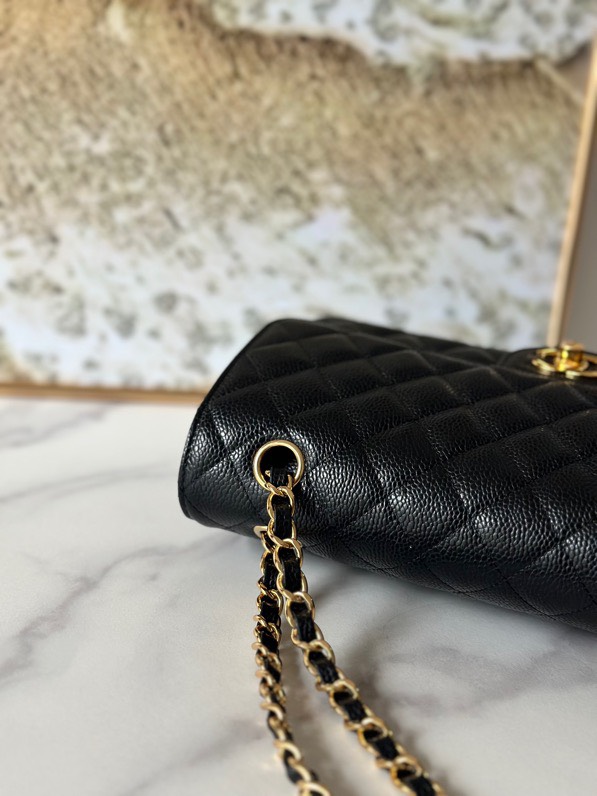 CC Inspired Classic Flag Bag Medium Classic Double Flap Bag Black Caviar Gold Hardware - Bag - Gorchic - $125.99