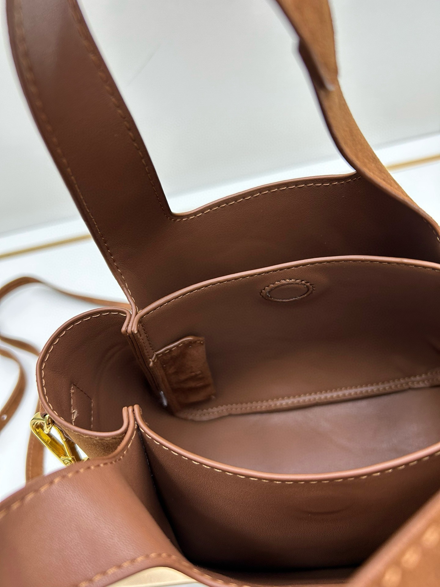 Saffiano texture Suede Brown Mini Tote Bag - Gorchic - $120.99