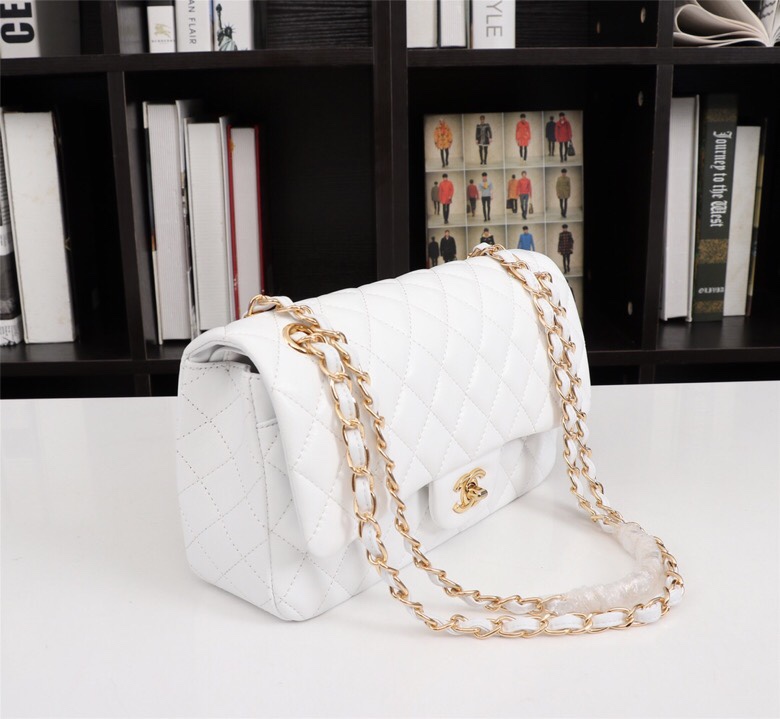 CC Inspired Classic Double Flap Bag White Golden Hardware - Bag - Gorchic - $122.99