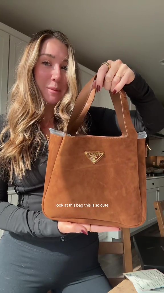 Saffiano texture Suede Brown Large Tote - Gorchic - $125.99