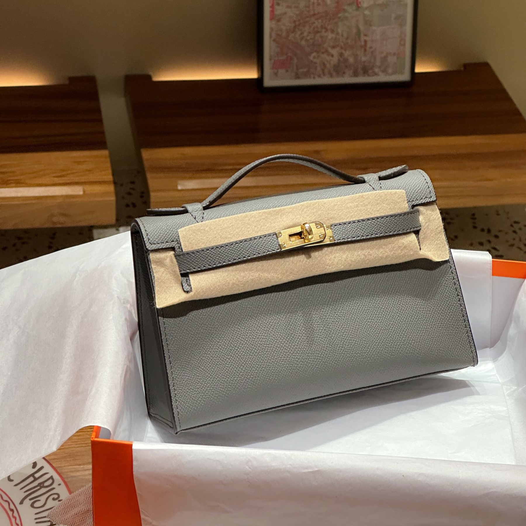 H-Inspired Kelly Mini 1st Kelly Pochette Generation Epsom Palm Leather-Dark Gray - Gorchic - $143.99