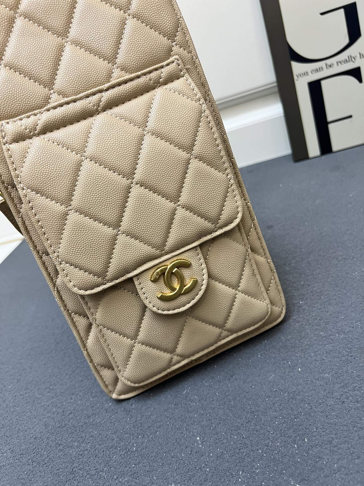 CC Inspired 25 Small Handbag Grained Calfskin & Gold-Tone Metal  Beige -Bag - Gorchic - $152.99