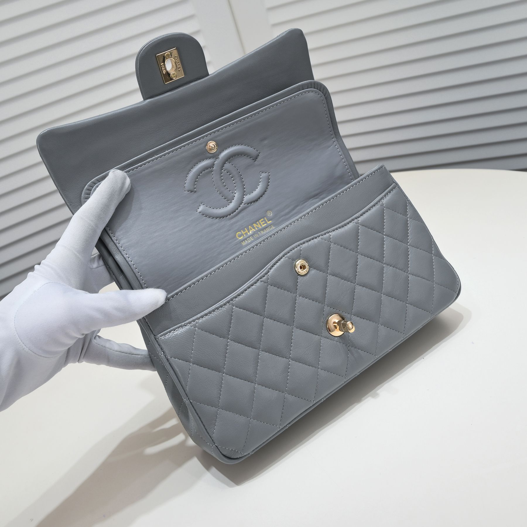 CC Inspired Classic Double Flap Bag Grey Golden Hardware - Bag - Gorchic - $122.99