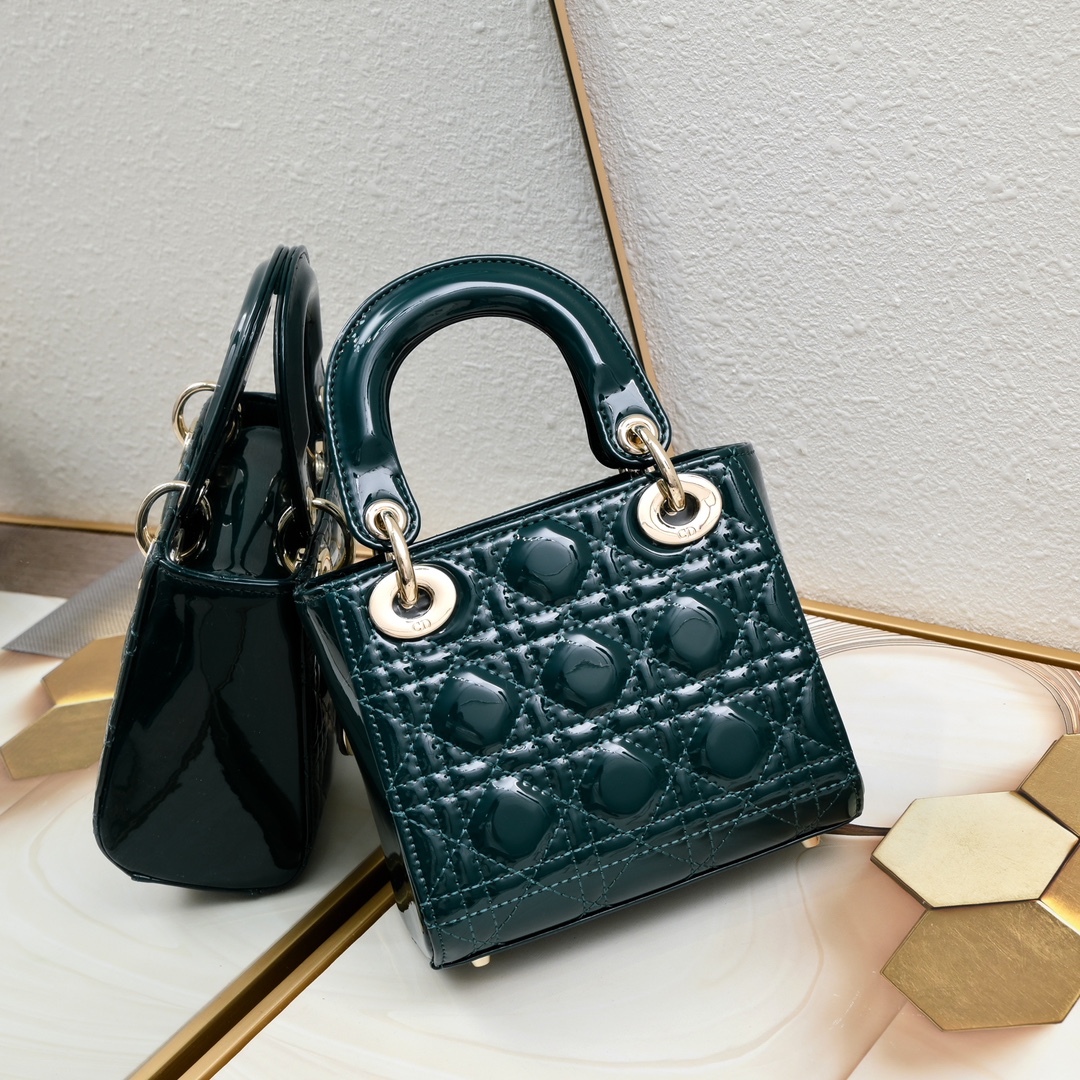 D Inspired Mini Lady D Inspired Bag Powder Green Patent Cannage Calfskin Golden Hardware - Bag - Gorchic - $138.99