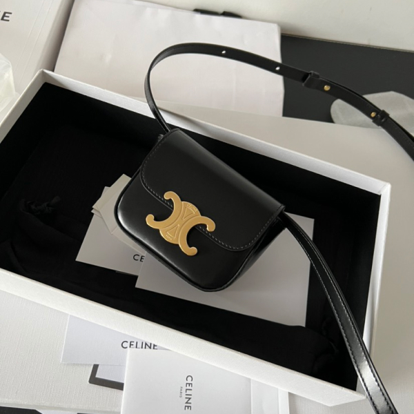 CL MINI TRIOMPHE IN SHINY CALFSKIN BLACK - Bag - Gorchic - $93.99