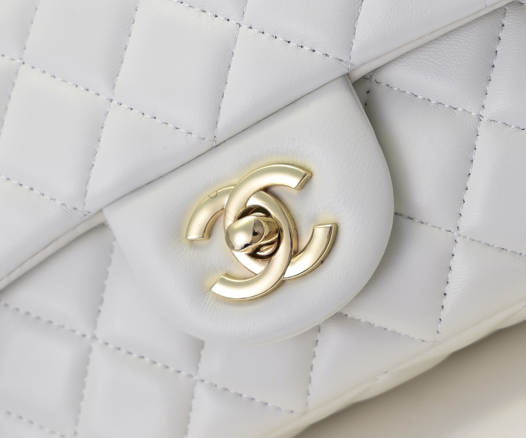 CC Inspired Classic Flag Bag Pearl Crush Mini Square White Calfskin Light Gold Hardware - Bag - Gorchic - $127.99