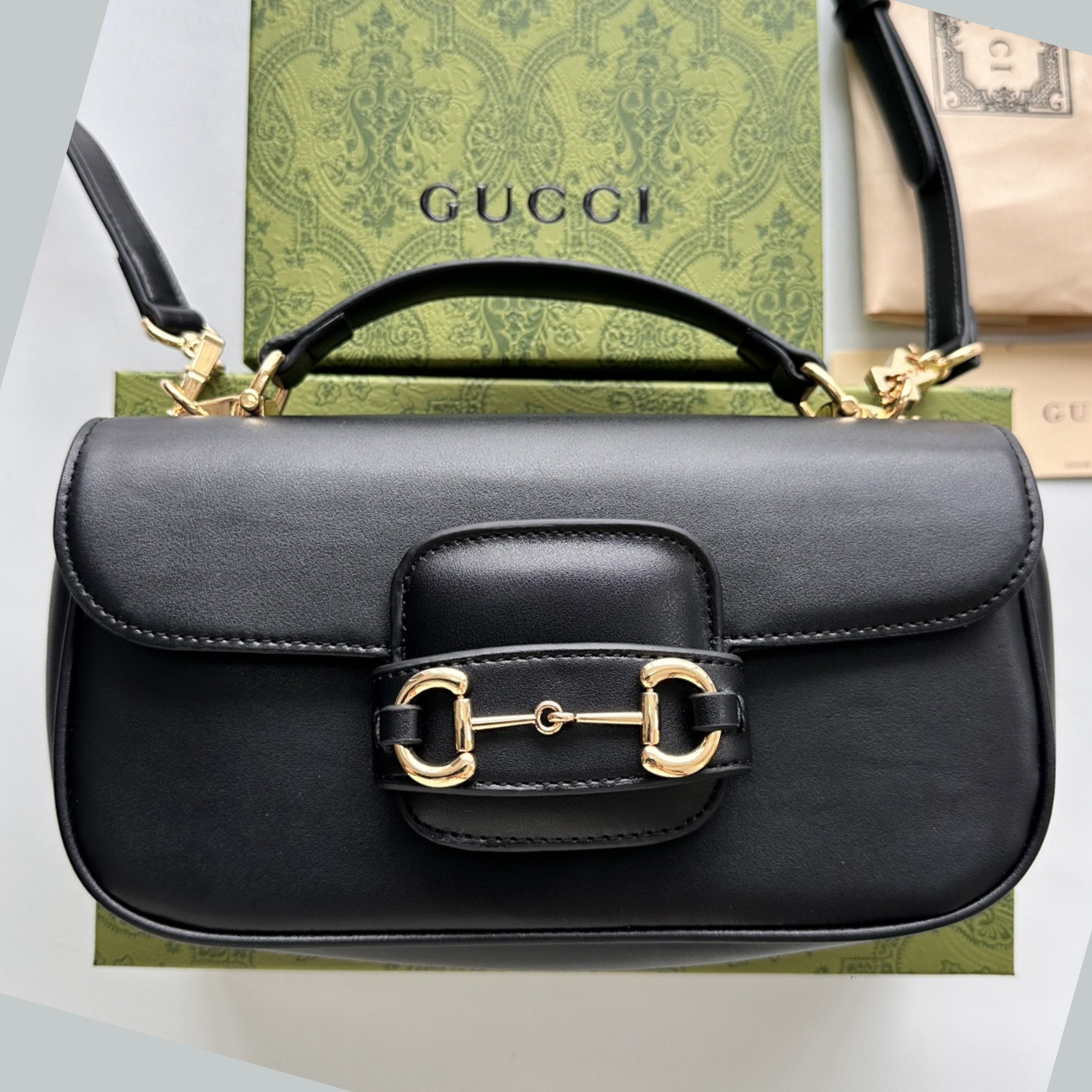 Double-G Horsebit 1955 Small Black Leather Shoulder Bag - Gorchic - $121.99