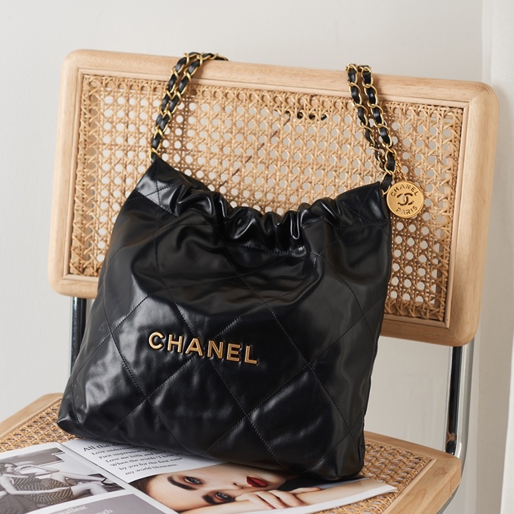 CC Inspired 22 HANDBAG Shiny Calfskin & Gold-Tone Black Bag - Gorchic - $153.99