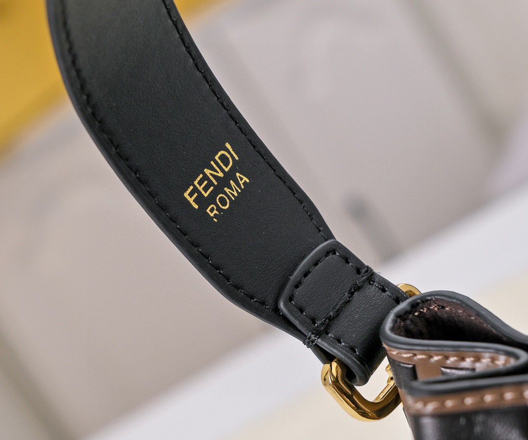 FD Brown/Black Zucca Leather Mini Mon Tresor Drawstring Bucket Bag - Gorchic - $125.99