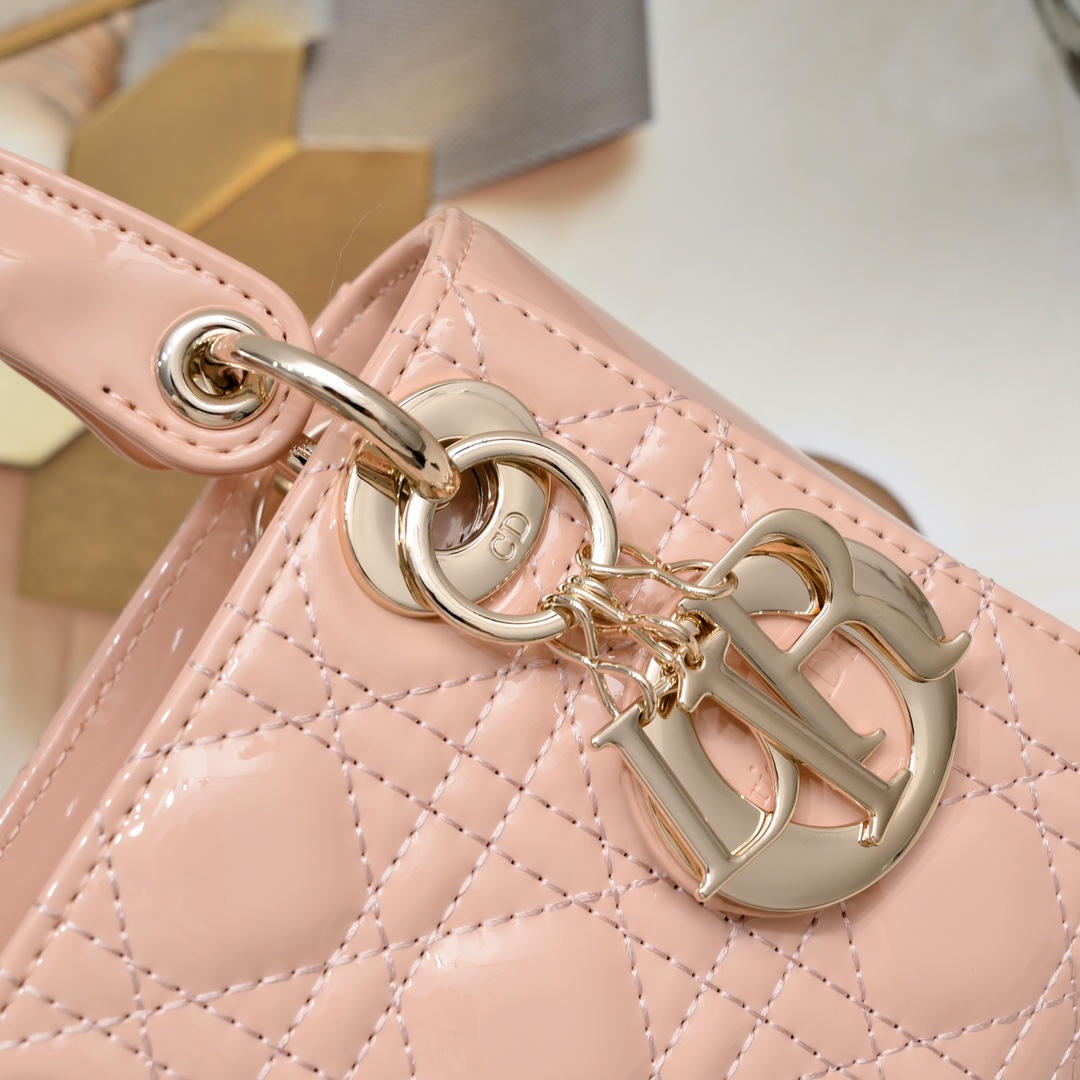 D Inspired Mini Lady D Inspired Bag Powder Pink Patent Cannage Calfskin Golden Hardware - Bag - Gorchic - $138.99