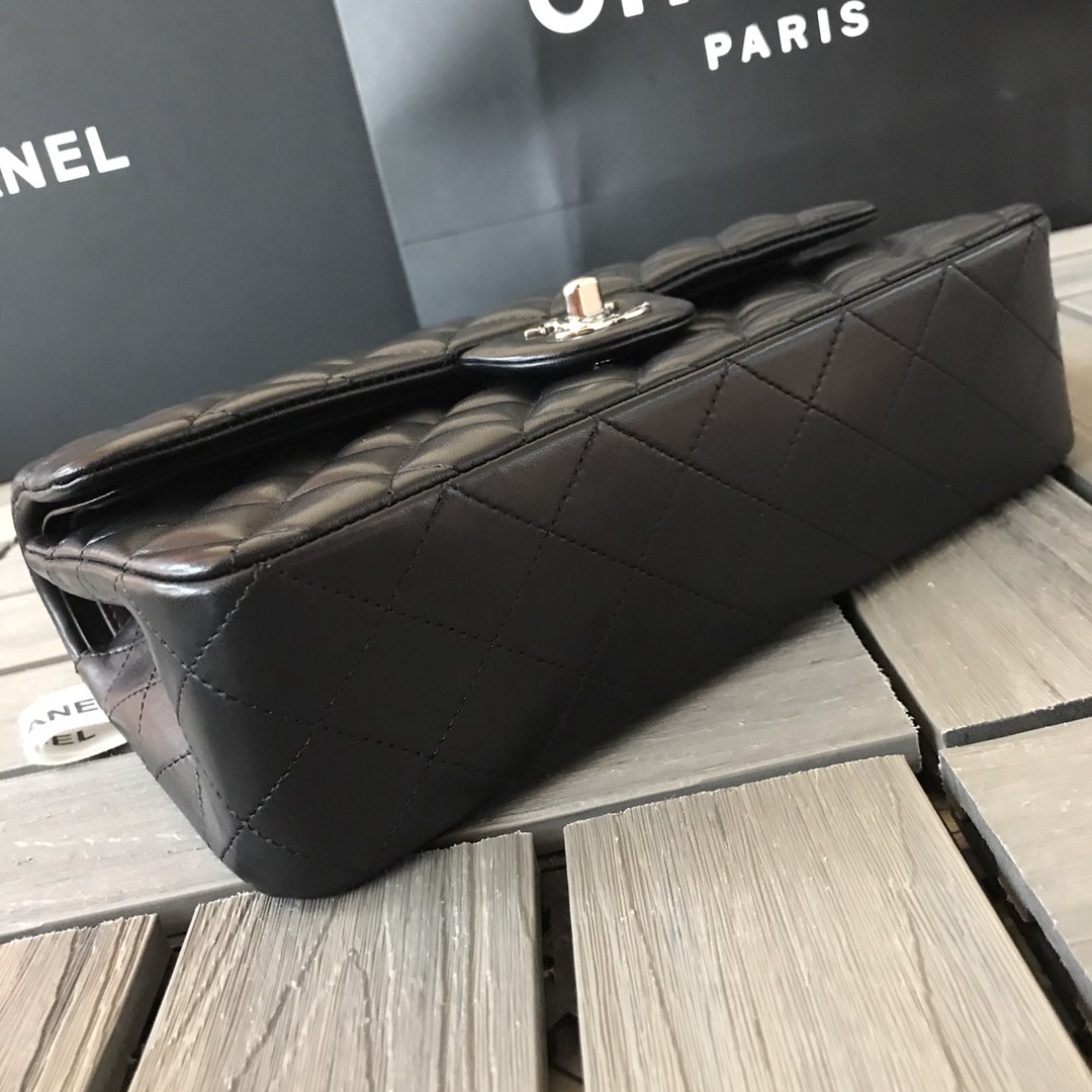 CC Inspired Classic Double Flag Bag Black Leather Sier Hardware Shoulder Bag - Gorchic - $125.99