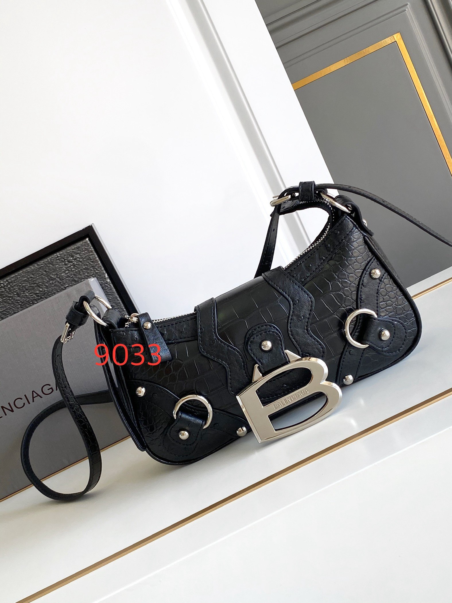 Hourglass iconic Essex small shoulder bag Black Jacquard - Bag - Gorchic - $149.99