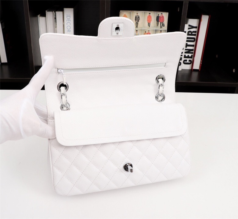 CC Inspired Classic Double Flap Bag White Caviar Sier Hardware - Bag - Gorchic - $122.99
