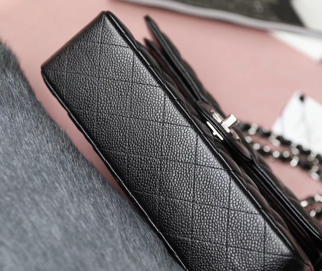 CC Inspired Classic Flag Bag Small Classic Double Flap Black Calfskin Sier Hardware - Bag - Gorchic - $125.99