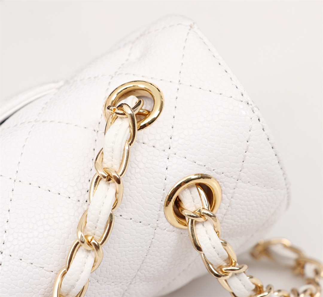 CC Inspired Classic Double Flap Bag White Caviar Golden Hardware - Bag - Gorchic - $122.99